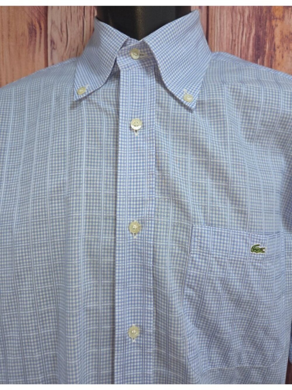 Lacoste Mens Blue Check Button-Down Long Sleeve Shirt 40 - Picture 4 of 7